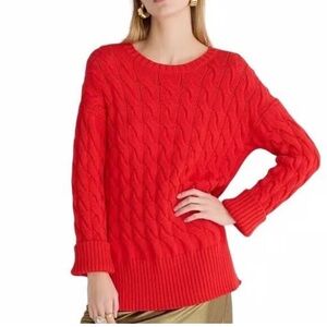 J Crew Red Cotton Blend Cable Knit Crew Neck Sweater